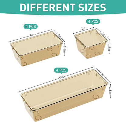 WOWBOX 6 Pack Clear Drawer Organizer Set, Acrylic Drawer Storage Trays, Storage Bins for Makeup, Cosmetics, Jewelries, Utensils, Gadgets, Office, Champagne