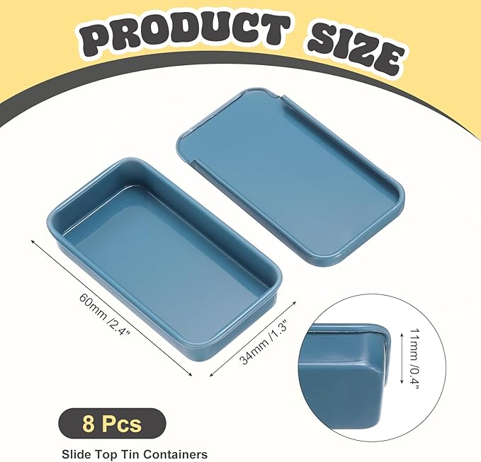 uxcell 8Pcs Slide Top Tin Containers, Mini Metal Empty Tins Box with Sliding Lids, 2.4"x1.3"x0.4" Rectangular Storage Organizers for Lip Balm, Solid Perfume, Small Items, Dark Blue