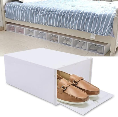 20 Pack Foldable Shoe Storage Boxes, Stackable Clear Plastic Shoe Organizer Space Saving Shoe Display Containers with Clear Lids for Women/Men, White