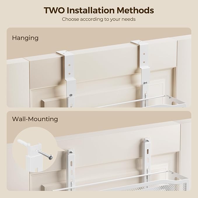 Delamu 8 Tier Over the Door Pantry Organizer, 2in1 Hanging or Wall Mount Spice Rack Seasoning, Adjustable Heavy-Duty Pantry Door Organizer and Storage for Kitchen Cabinet and Bathroom, 15.3" White