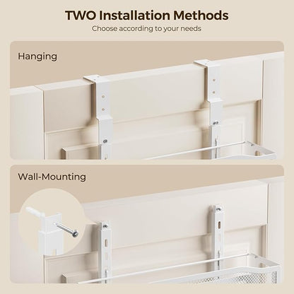 Delamu 8 Tier Over the Door Pantry Organizer, 2in1 Hanging or Wall Mount Spice Rack Seasoning, Adjustable Heavy-Duty Narrow Pantry Door Organizer and Storage for Kitchen Cabinet and Bathroom,12" White
