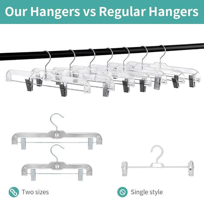 Crystal Clear Plastic Pants Hangers 20 Pack, with Strong Metal Clips, Skirts, Trousers, Trunks, Swim Suits, Teenagers, Heavy Duty, Acrylic 11 inch