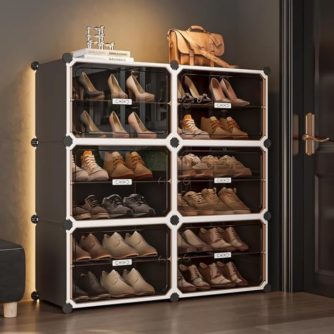 MAGINELS Shoe Rack,Expandable Shoe Cabinet Easy to Assemble. Shoe Storage with Door,Entryway, Closets, Hallway, and Bedroom.Accommodates Up to 24 Pairs of Shoes