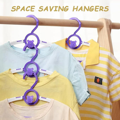 Baby Hangers for Nursery Closet 60 Pack Plastic Kids Clothes Hanger Space Saving Non Slip Extendable Toddler 11-14” Adjustable Hangers Heavy Duty Clothing Infant Hanger Bulk, Purple