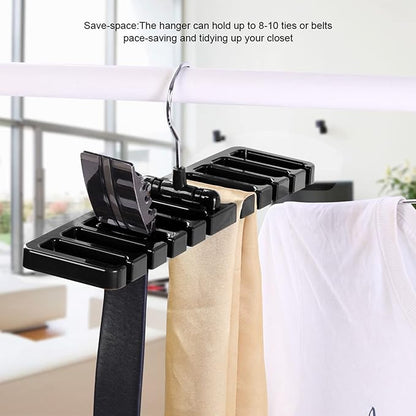 10 Slot Belt Rack Organizer, Sturdy Plastic Closet Wardrobe Space Saver Multifunctional Belt Hanger Rack Holder for Men Women (Black)