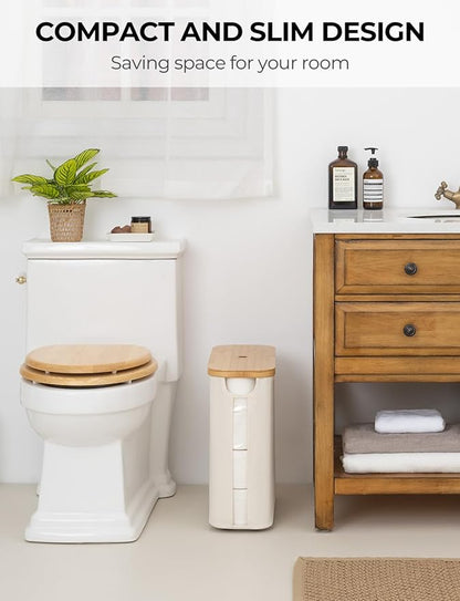 StorageWorks Large Toilet Paper Storage with Bamboo Lid, Toilet Paper Holder Basket for Up to 12 Mega or 16 Regular Size Rolls, Paper Storage Baskets for Bathroom, Beige, 1 Pack