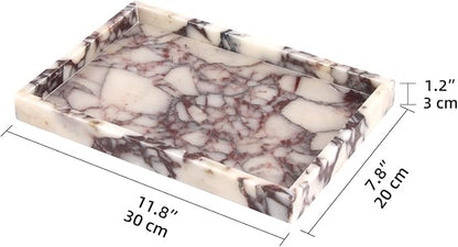 Marble Bathroom Vanity Tray, Natural Luxury Vanity Home Kitchen Bathroom Table Tray, Stone Decorative Countertop Dresser Trays for Key Coffee Perfume Jewelry Makeup (Calacatta Viola, 12"x 8" x1.2")