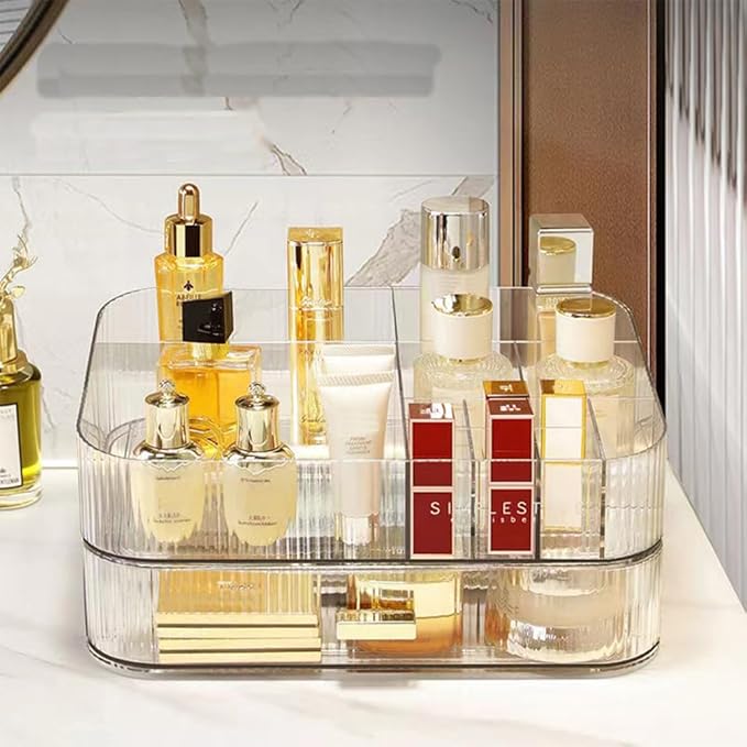 Makeup Organizer with Stackable Drawers, Bathroom Vanity Organizers and Storage, Ideal for Desk and Dresser Countertops, Great for Cosmetics, skincare, Lipsticks, Nail Care -Clear