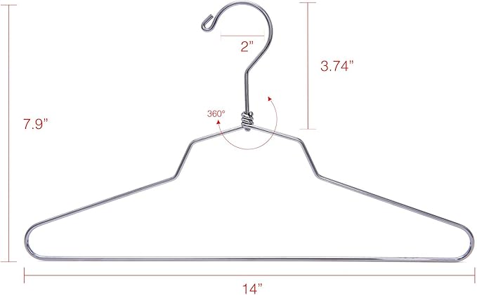 Quality Metal Hangers, 100-Pack, Swivel Hook, Stainless Steel Heavy Duty Wire Clothes Hangers, Heavy-Duty Clothes, Jacket, Shirt, Pants, Suit Hangers (100, Petite/Teens - 14" inch)