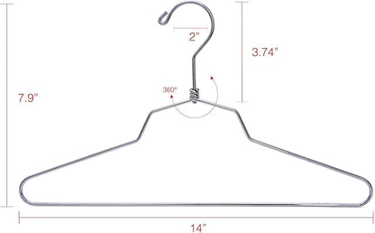 Quality Metal Hangers, 100-Pack, Swivel Hook, Stainless Steel Heavy Duty Wire Clothes Hangers, Heavy-Duty Clothes, Jacket, Shirt, Pants, Suit Hangers (100, Petite/Teens - 14" inch)