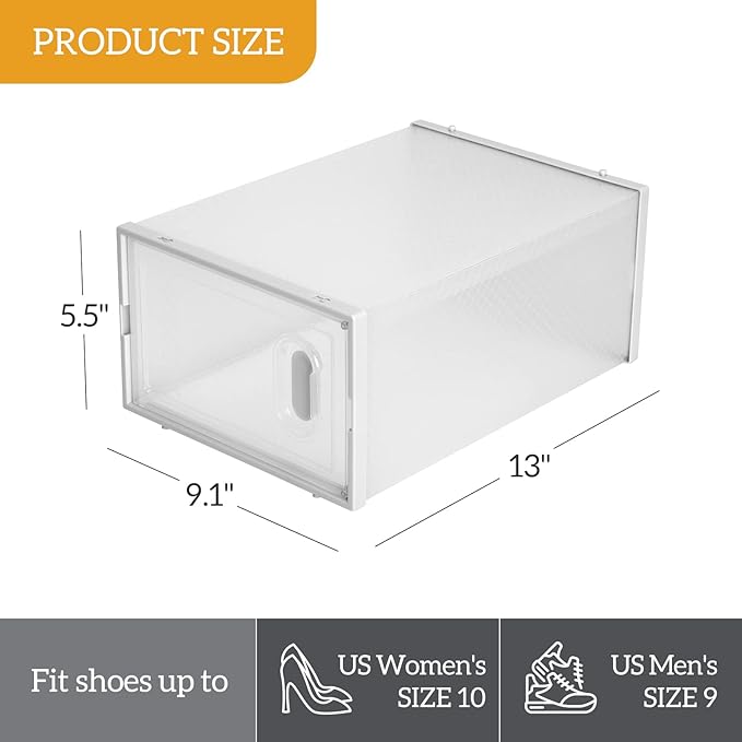 6 Pack Large Shoe Storage Box,Space Saving Sneaker Shoe Rack Containers Bins,Clear Plastic Stackable Shoe Storage Boxes,Shoe Display Case,with Magnetic Door,for Bedroom, Entryway, Closet (White)