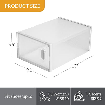 12 Pack Large Stackable Shoe Storage Boxes with lid,Versatile Clear Plastic Sneaker Shoes Rack Container, Portable Closet Organizers,White 13"x9.1"x 5.5"inches.Fits Women's Size 10 & Men's Size 9