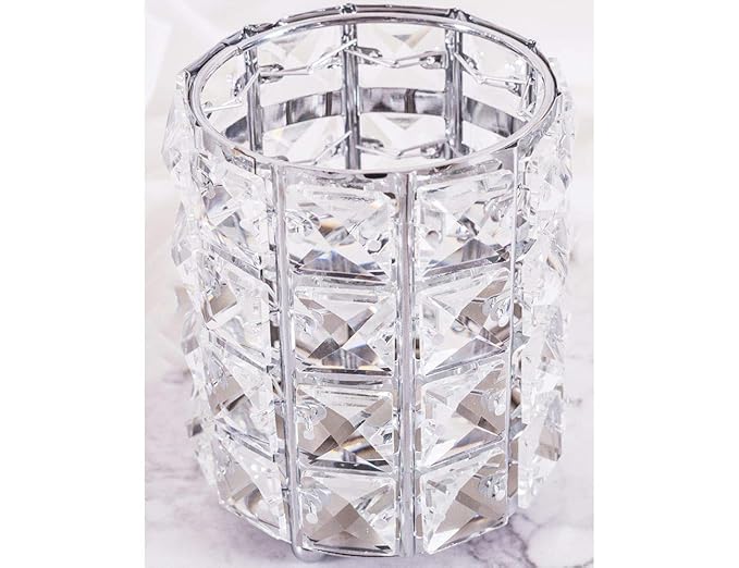 Silver Crystal Makeup Brushes Holder Organizer for Cosmetics Comb Brushes, Eyebrow Pen Pencil Storage Case Container, Silver