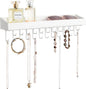 Jewelry Organizer Necklace Holder with 23 Hooks, Wall Mounted Necklaces Bracelet Earrings Ring Holder Hanger with Shelf for Perfume Aesthetic Room Decor (White, 14.37 x 2.95 x 3.86 inches) - MK208C