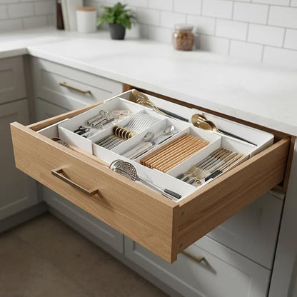 Utensil Organizer for Kitchen Drawers, Expandable Cooking Utensil Tray for Forks,Spoons, Knives,Space-Saving Expandable Cutlery Tray with Dividers, Fits Utensils of Various Sizes for Kitchen