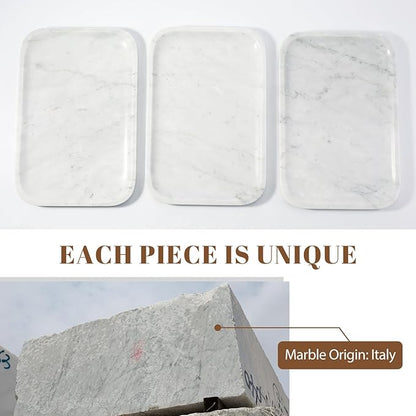 Koville Marble Tray, 12"x8" Bianco Carrara Marble Vanity Tray for Countertop Bathroom Kitchen Dresser, Decorative Catchall Trays for Perfume Jewelry, Rectangular Stone Serving Tray