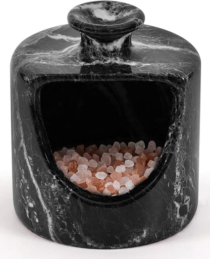 Radicaln Marble Salt Cellar 4.5" Inch Black Handmade Salt Jar & Table Pig Salt Cellar Storage For Kitchen Countertop, Ideal Salt Container, Salt Dish & Sugar Bowl For Table
