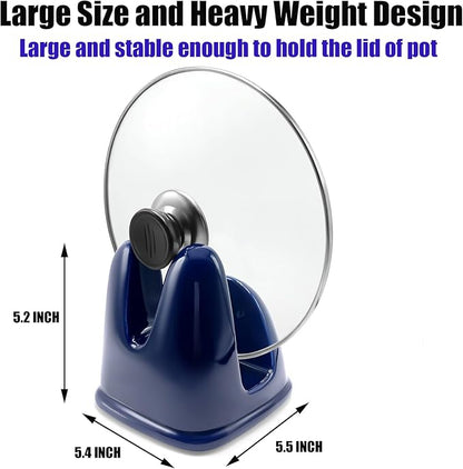 Pot Lid Holder, Large Ceramic Lid Rest for Kitchen Countertop & Stovetop - Heat Resistant, Stable Design for Pans & Pots (Blue)
