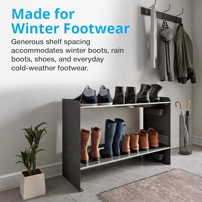 Chic Classy Water and Sand Collecting and Draining Metal Shoe Rack for Entryway, 2 Tiers 7 Pairs Storage, Armoire De Rangement, Shoe Organizer, Vertical Shoe Rack, Matte Black