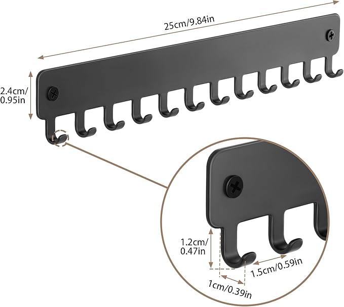 bussdis Drill-In Necklace Organizer: Sturdy Necklace Holder Wall Mounted with Hooks for Tangle-Free Jewelry Storage – Space-Saving Wall Necklace Hanger, Black, 2 PCS