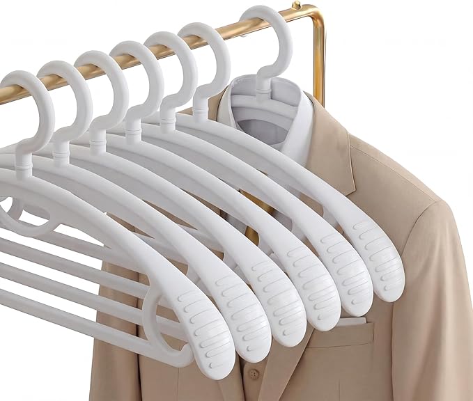 Plastic Clothes Hanger, Extra Thick Plastic Wide Shoulder Adult 360 Degrees Rotate Slip Resistant Standard Clothing Hanger Ideal for Everyday Use White 10 Pack