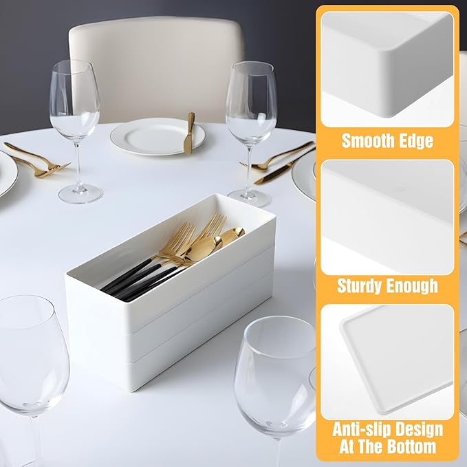 6 Packs White Plastic Drawer Organizer White Tabletop Organizer Tray 9.5 x 3 x 1.4 Inches Stackable Storage Tray for Cosmetic Vanity Home Utensils Office Shelf Kitchen