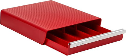 Mind Reader Single Serve Coffee Pod Drawer, 30 Pod Capacity, 5 Row Organizer with 2 Inch Dividers, Countertop Storage Base (Coffee Maker Not Included), Red