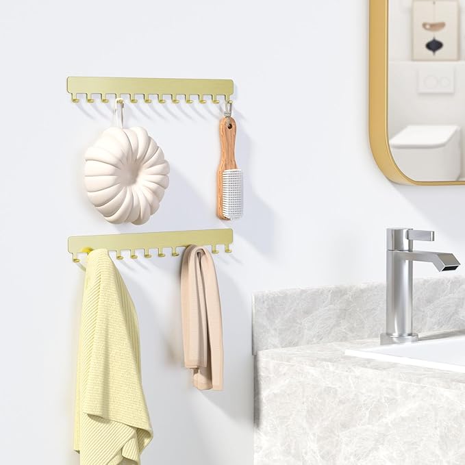 Necklace Holder - Hanging Jewelry Organizer, Self-Adhesive, Wall Mount, 2 PCS, Gold