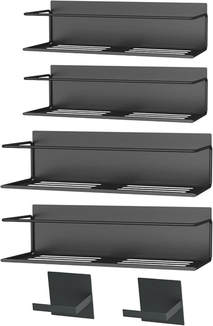 Magnetic Spice Rack For Refrigerator, Space Saving Magnetic Shelf For Fridge Matt Black 4 Pack With Magnetic Paper Towel Holder