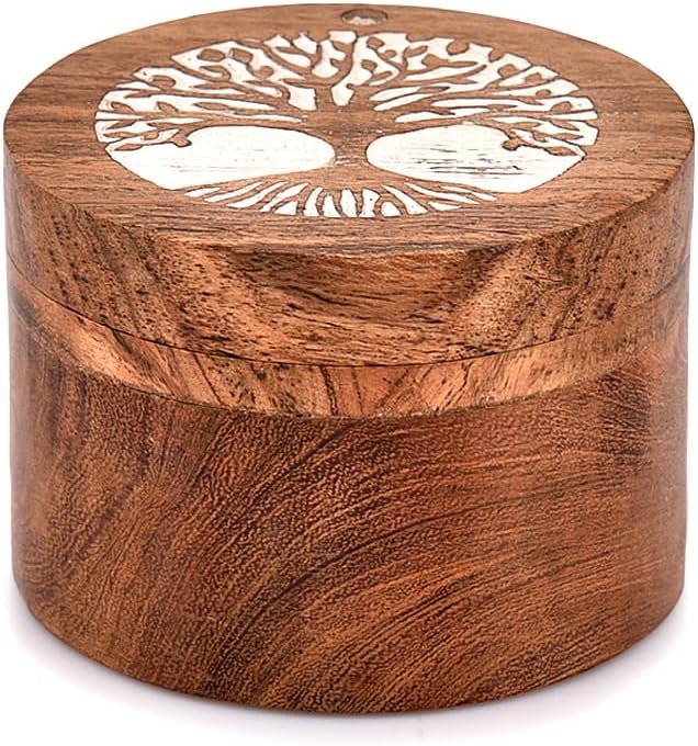 EDHAS Acacia Wood Salt Cellar Box Elegant Kitchen Salt Container Holder with Swivel Lid to Storage Pepper Spice (3.5" x 3.5" x 2.5")