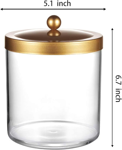 SheeChung 50 Ounce Large Clear Apothecary Jar with Gold Rust-Proof Lid - Shatterproof Plastic Storage Canister - Modern Luxury Bathroom Vanity & Laundry Room Organizer for Pods, Bath Salts