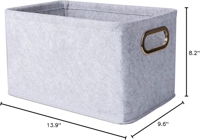 Collapsible Storage Bins Foldable Felt Fabric Storage Basket Organizer Boxes Containers with Handles Metal Handles for Nursery Toys,Kids Room,Clothes,Towels,Magazine (Light grey, 15.9L×11W×9.8H)
