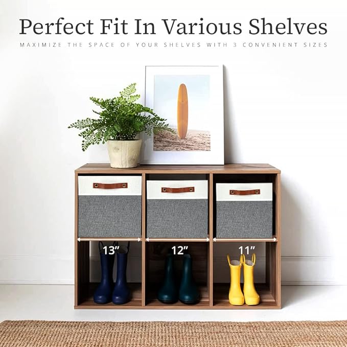 DECOMOMO Fabric Cube Storage Bins - Storage Baskets for Shelves, Cube Storage Organizer for Kallax and Cubbies (Grey & White, 12 inch Cube) - 4 Pack