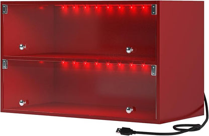 Sneaker Display Case with Lights featuring LED Intelligent Control Shoe Storage Box, Stackable LED Shoe Box Wood Shoe Display Case for Luxury Sneaker Storage (Red 2-layer)