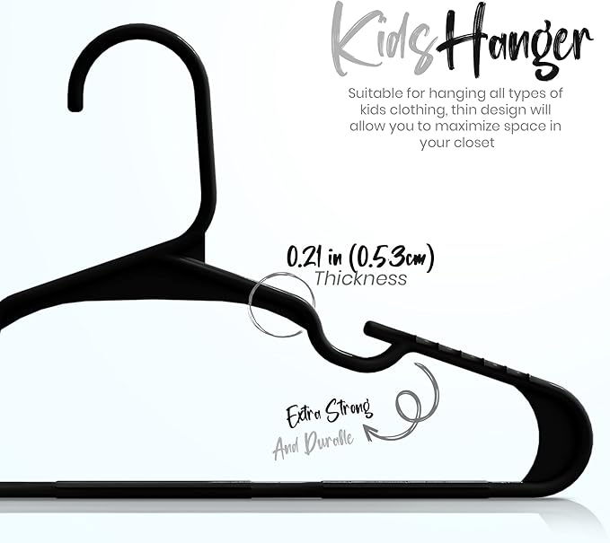 Utopia Home 60 Pack Kids Hangers - 11.5 Inch Plastic Baby Hangers for Closet - Childrens Hanger for Clothes & Infant Hanger for Closet - for Everyday Standard Use (Black)