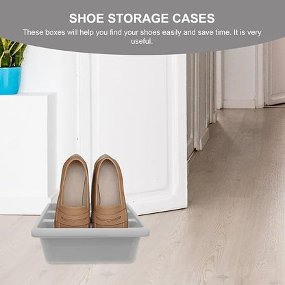 BESPORTBLE Space-Saving Vertical Shoe Storage Box Grey Plastic Stackable Shoe Organizer Container for Home Closet Organization