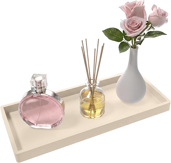Bathroom Vanity Tray Beige, Silicone 11.8 x 5 Inch Toilet Tank Tray Decor, Extra-Large Candle Tray for Bathroom Holders and Organizers, Waterproof Perfume Tray for Dresser for Vanity, Kitchen