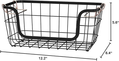 Amazon Basics Stackable Metal Wire Rectangular Storage Baskets for Kitchen, Bathroom or Pantry Organizing, 2 Count, Black