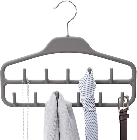 Belt Hanger Rack Holder for Closet, Sturdy Belt Organizer with 360 Degree Swivel, 11 Large Sturdy Belt Hooks, Non Slip Rubberized Belt Storage, Grey