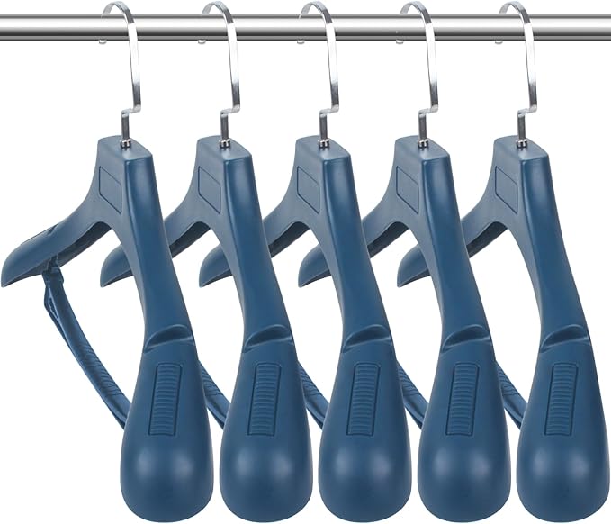 Suit Hangers for Men 6 Pack, Blue Coat Hangers Extra Wide Non Slip Width 17.7", Thick Plastic with Pants Bar & Metal Hook