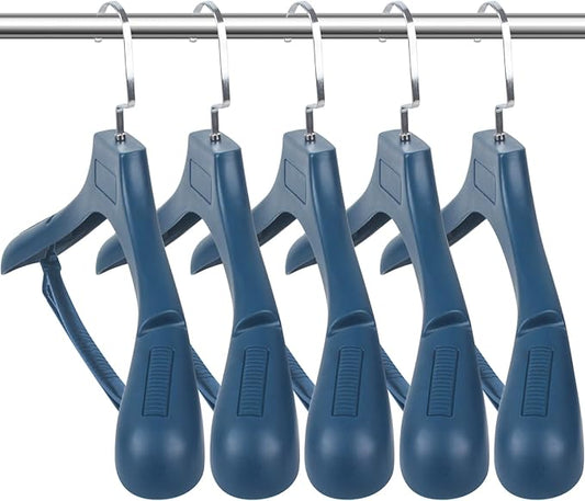 Suit Hangers for Men 6 Pack, Blue Coat Hangers Extra Wide Non Slip Width 17.7", Thick Plastic with Pants Bar & Metal Hook