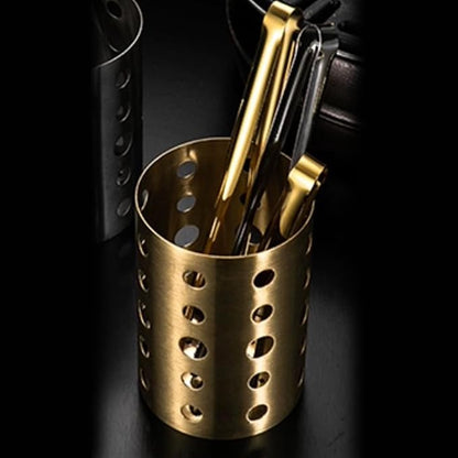Stainless Steel Utensil Holder, Gold Utensil Holder, Metal Drying with Drain Holes, Chopstick Holder for Kitchen Counter Cooking Countertop