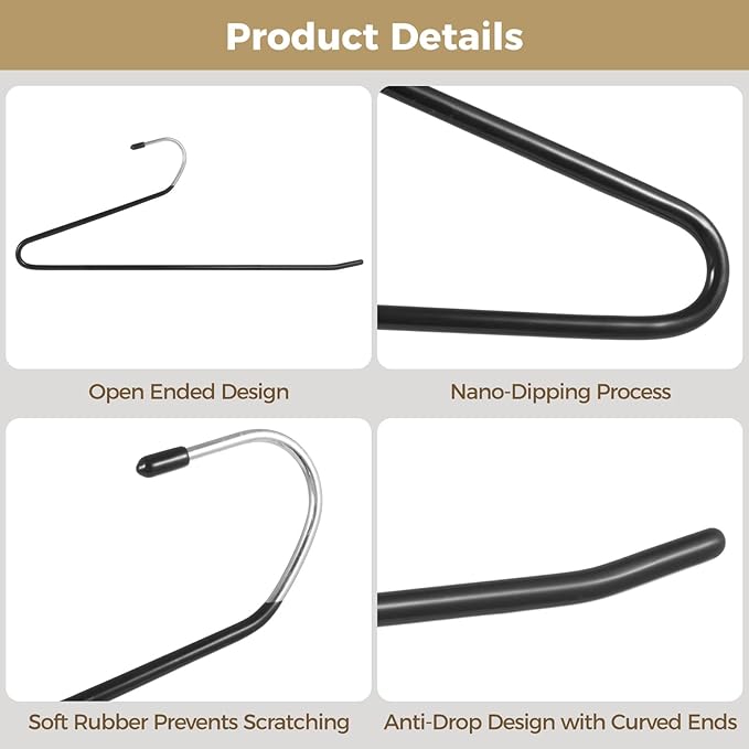 35 Pcs Pants Hangers Non Slip, Space Saving Open Ended Metal Pant Hangers, Jean Hangers for Men and Women, Closet Storage Organizer for Clothes Leggings Slacks Trouser Ties (Black)