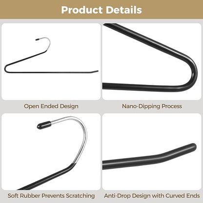 35 Pcs Pants Hangers Non Slip, Space Saving Open Ended Metal Pant Hangers, Jean Hangers for Men and Women, Closet Storage Organizer for Clothes Leggings Slacks Trouser Ties (Black)