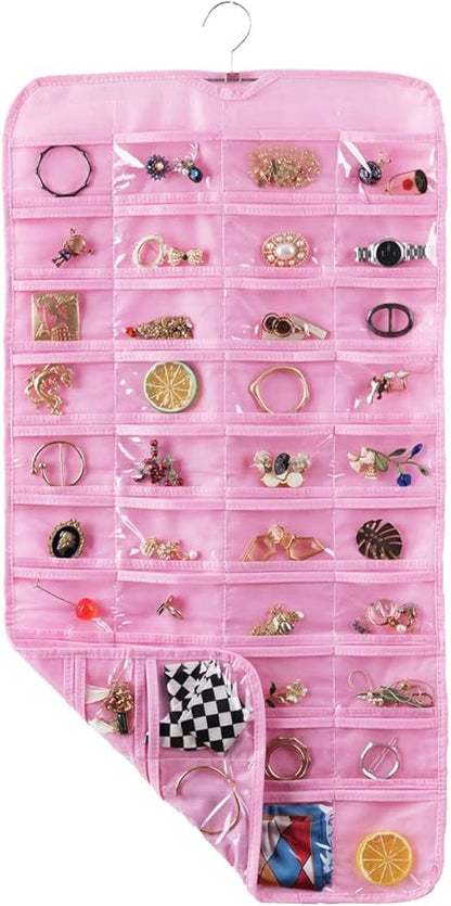 Bloss Valentines Day Gifts,Pink Hanging Jewelry Organizer with 80 Pockets Jewelry Organizers and Storage, Earring Organizer Holder For Jewelry Earring Storage Dating Gifts