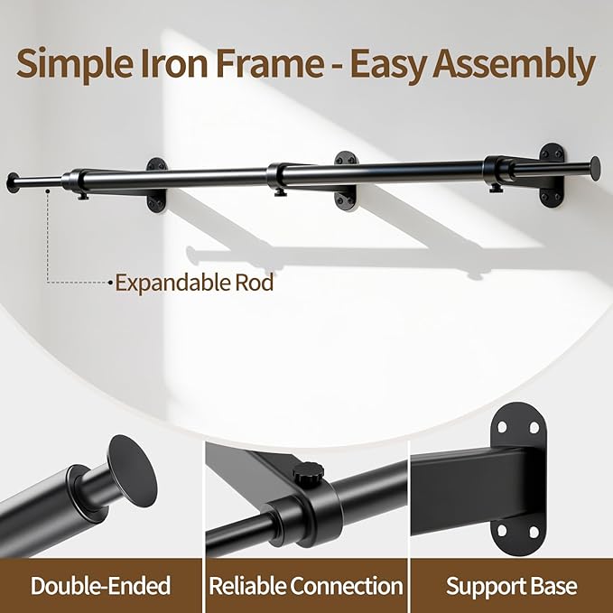 Luxspire Wall Mounted Clothes Rack, Industrial Pipe Clothing Rack, 41" Heavy Duty Extendable Iron Garment Bar, Multi-Purpose Hanging Rods for Clothes Bedroom, Laundry Room, Closet 2 Pack, Black