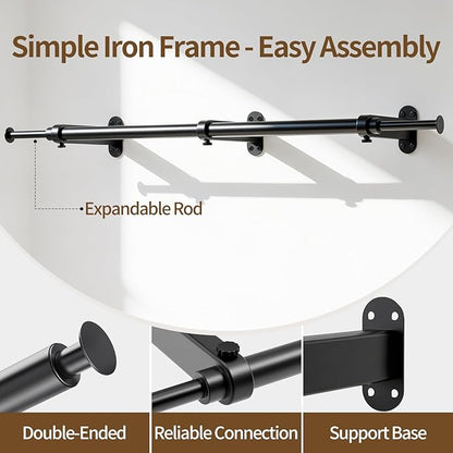 Luxspire Wall Mounted Clothes Rack, Industrial Pipe Clothing Rack, 41" Heavy Duty Extendable Iron Garment Bar, Multi-Purpose Hanging Rods for Clothes Bedroom, Laundry Room, Closet 2 Pack, Black