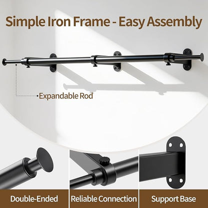 Luxspire Wall Mounted Clothes Rack, Industrial Pipe Clothing Rack, 41" Heavy Duty Extendable Iron Garment Bar, Multi-Purpose Hanging Rods for Clothes Bedroom, Laundry Room, Closet 1 Pack, Black