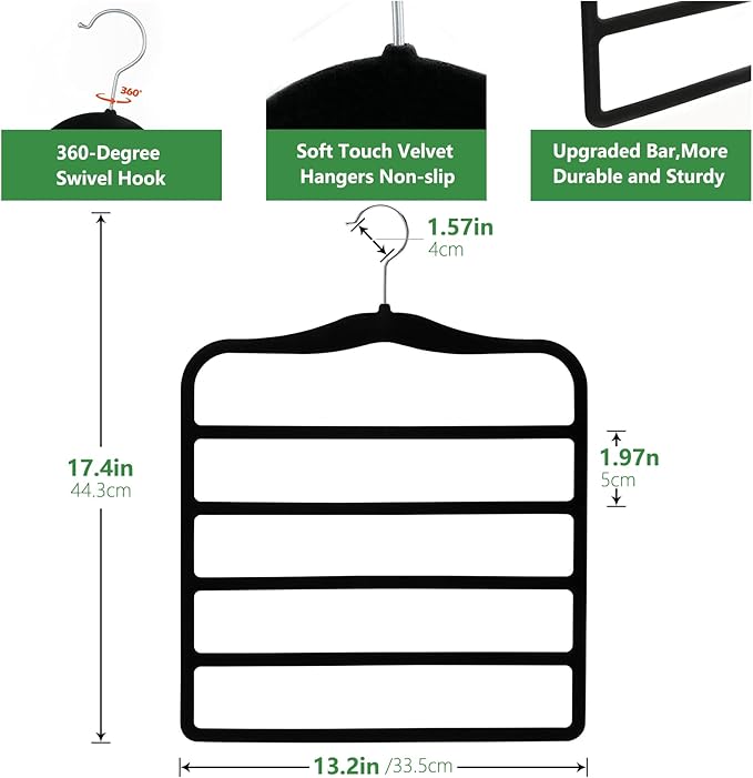 Pants Hangers Space Saving,5P Scarf Hangers for Closet Organizers and Storage,Non Slip Velvet Hanger for Closet Organizer,College Dorm Room Essentials,Heavy Duty Organization and Storage Jean Hangers