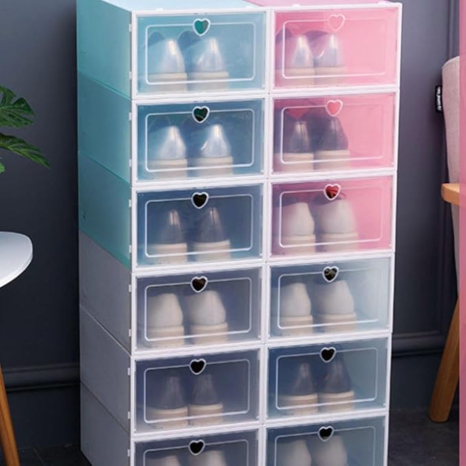 MAGICLULU 6pcs Women Shoes Storage Box Plastic Clamshell Shoe Organizer 31x21.5x12.5cm Stackable Storage Case for Closet and Travel